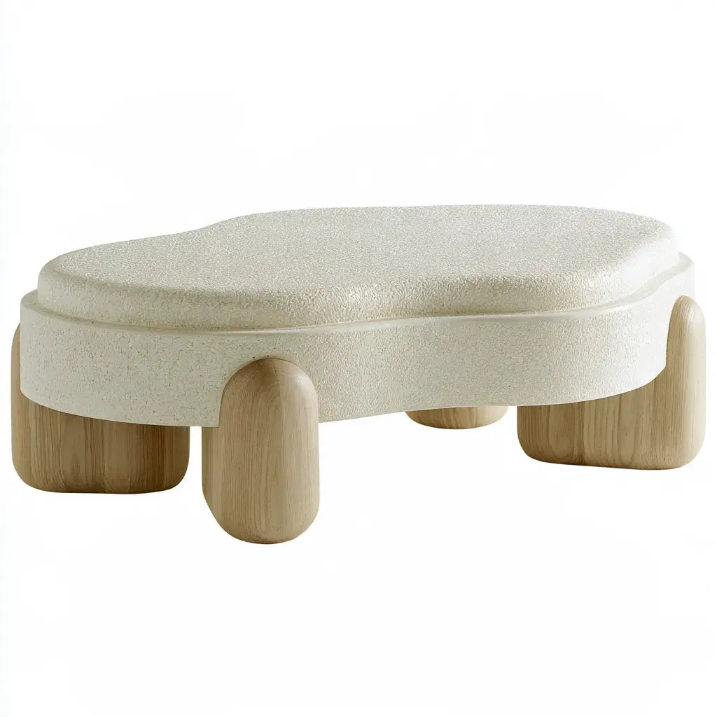 Banco con asiento orgánico y patas redondeadas - beige