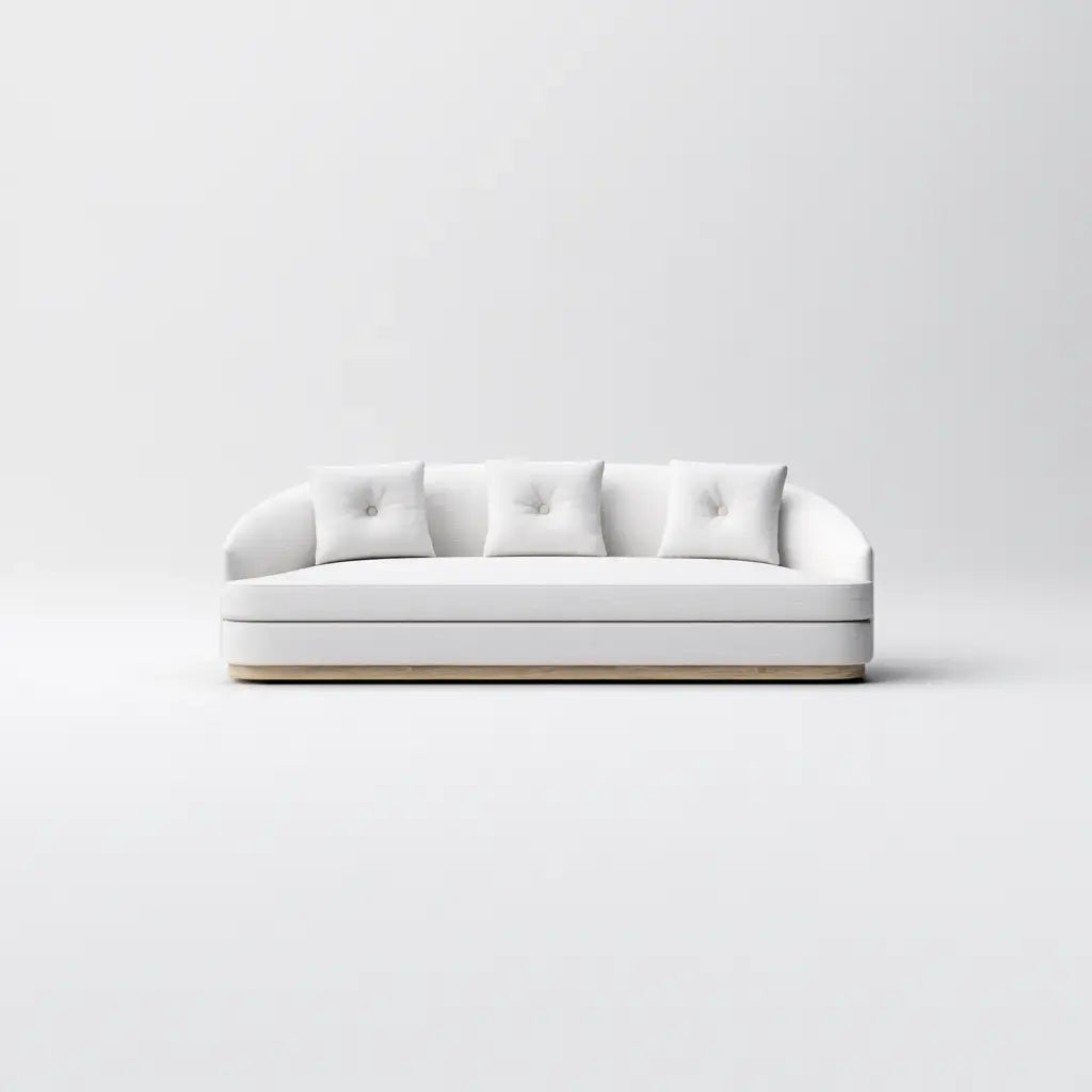 Sofá con perfil bajo y cojines claros - blanco