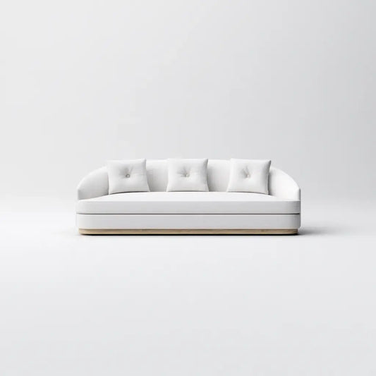 Sofá con perfil bajo y cojines claros - blanco