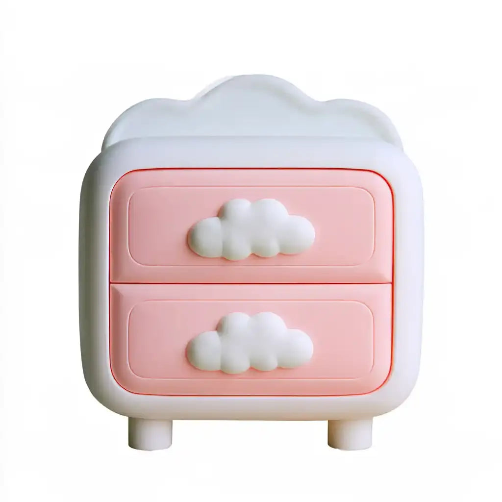 Mesita de noche con dos cajones con tiradores de nube - rosa/blanco