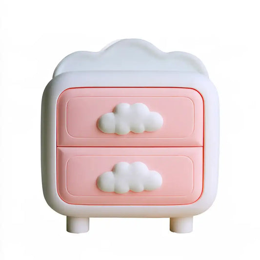 Mesita de noche con dos cajones con tiradores de nube - rosa/blanco