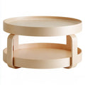 Mesa de centro redonda con borde y estante - beige