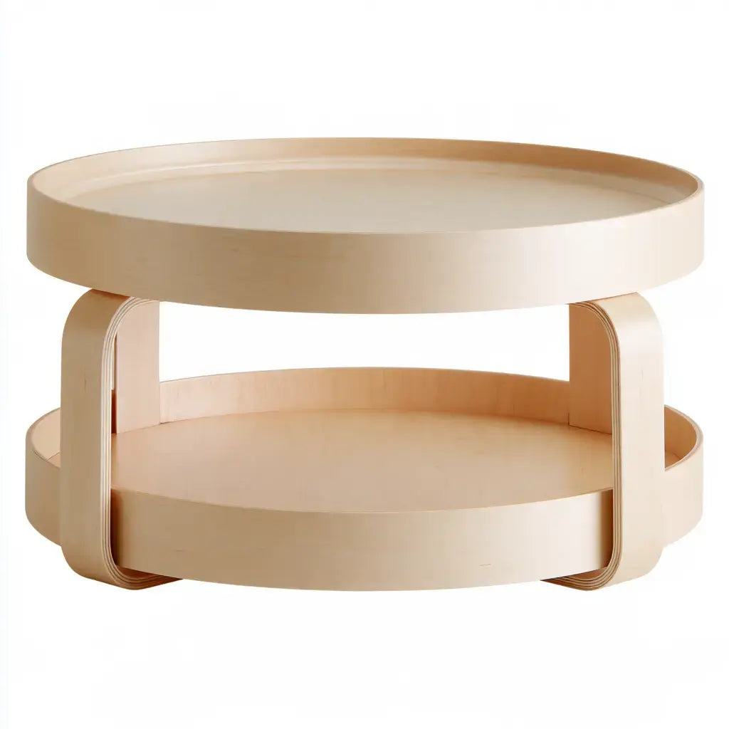Mesa de centro redonda con borde y estante - beige