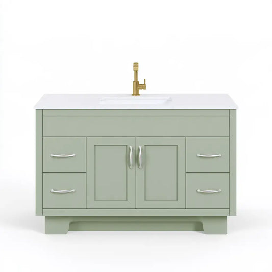 Mueble de baño con puertas centrales y cajones laterales - verde/blanco