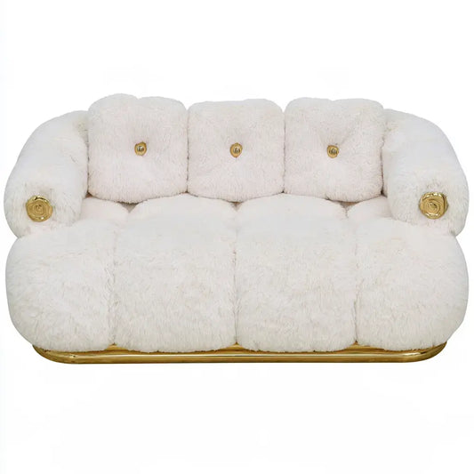 Sofá con respaldo de botones y asiento abombado - beige