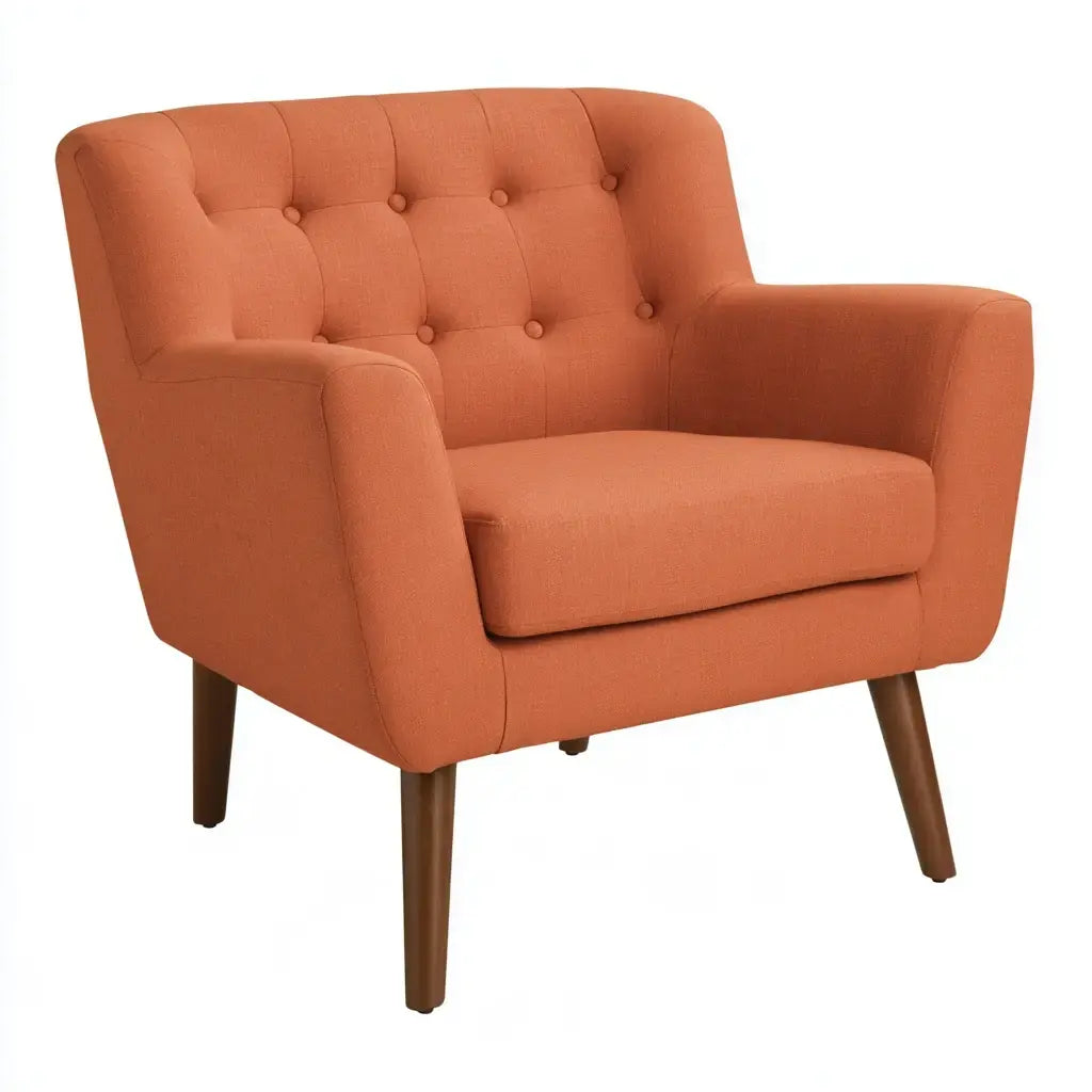 Sillón con respaldo de botones y brazos rectos - naranja