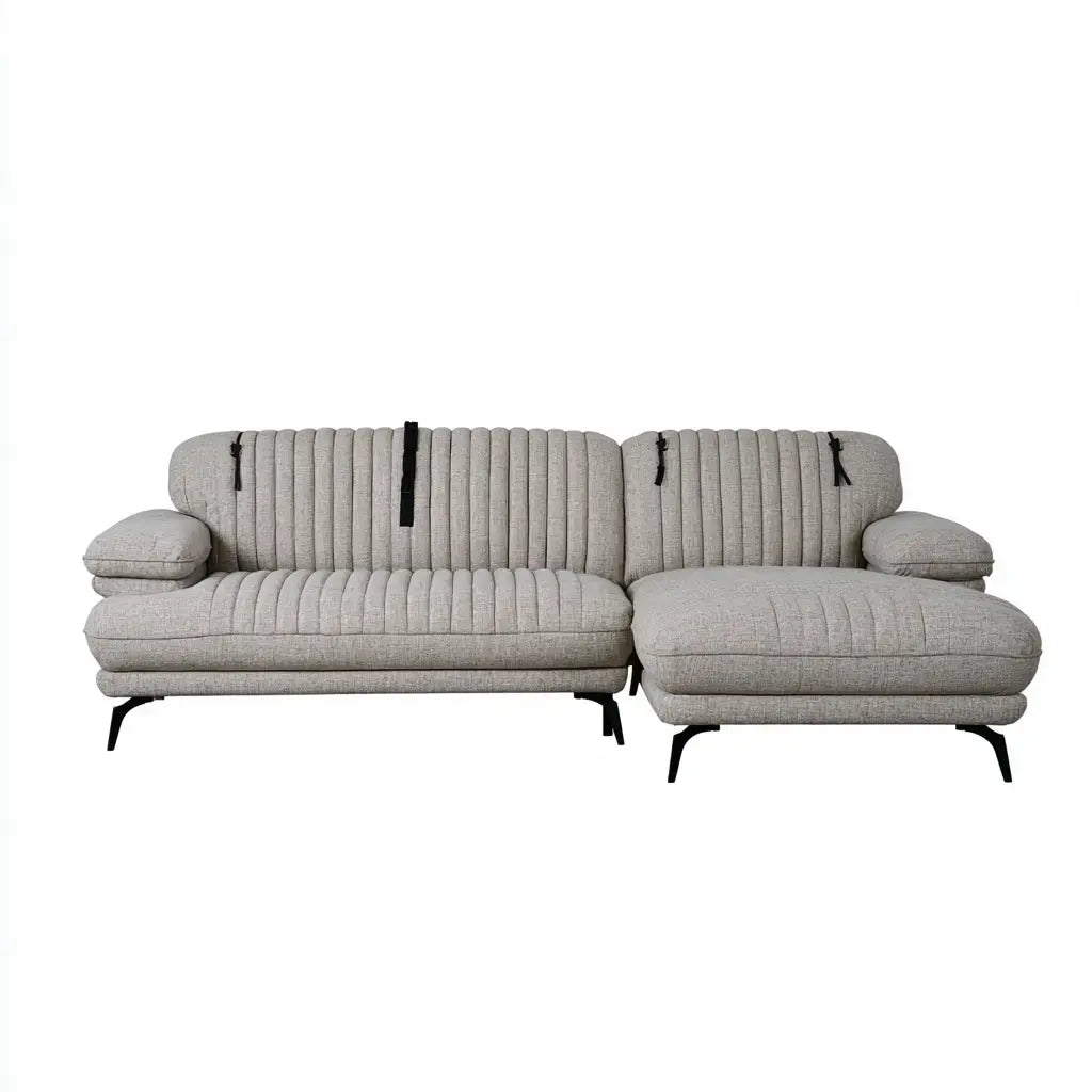 Sofá con asiento alargado y tapizado de rayas - gris