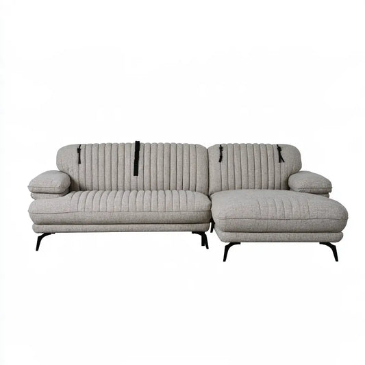 Sofá con asiento alargado y tapizado de rayas - gris